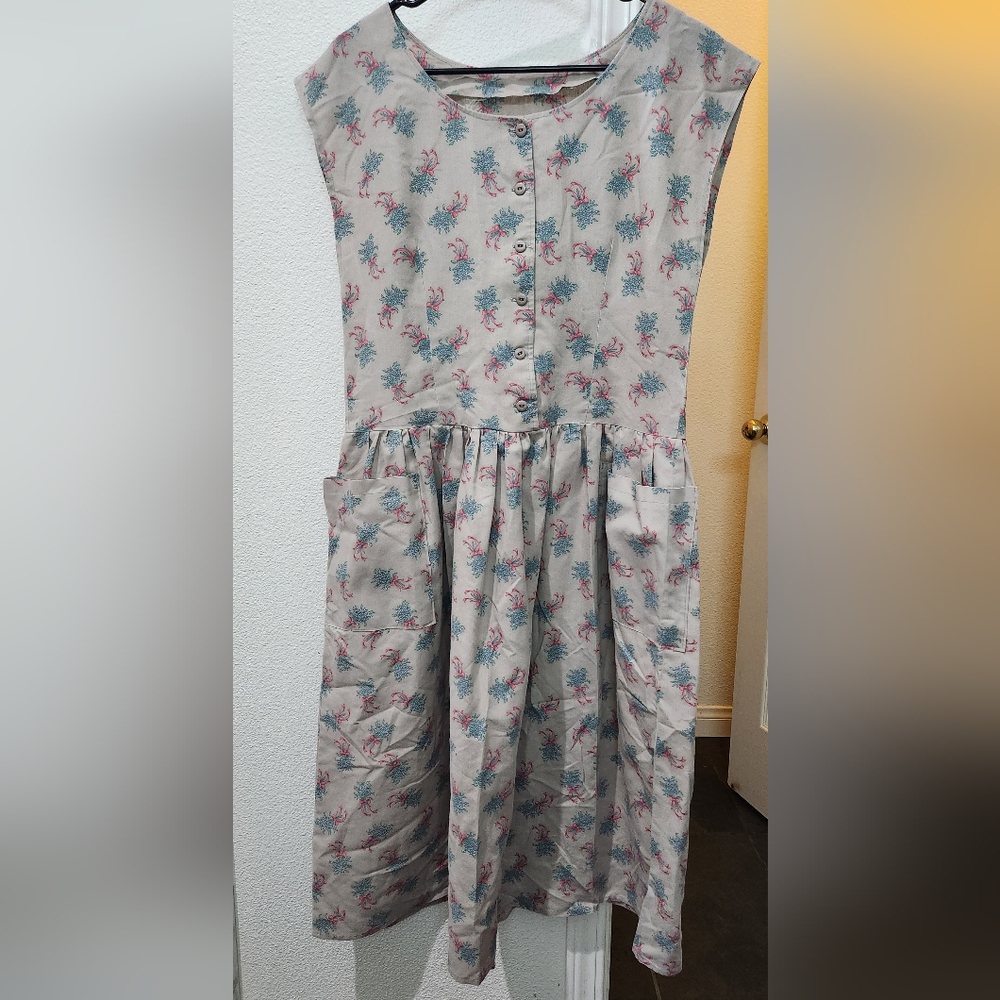 Vintahe Cottagecore Floral Button-Down Dress with Pockets